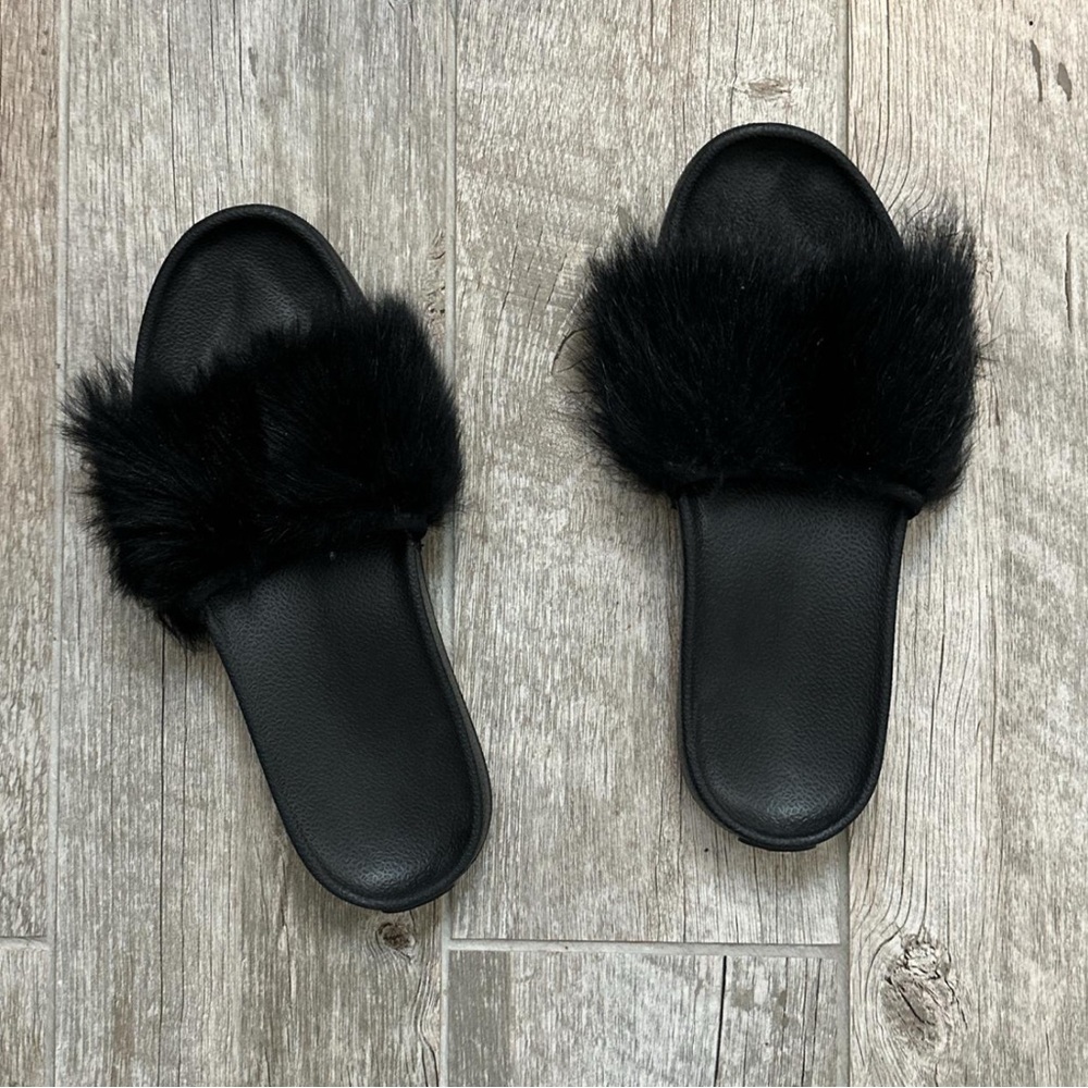 UGG Black Fur Slippers